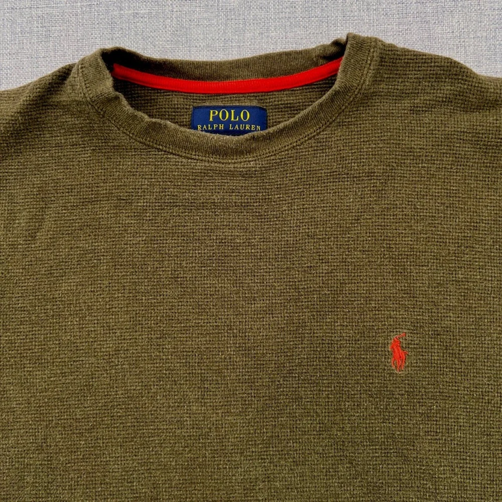 Polo‎ Ralph Lauren Waffle Knit Thermal Shirt Men Large Olive Cotton Preppy Y2K